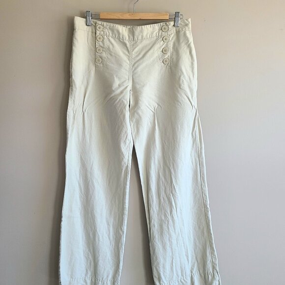 Max Studio linen/cotton bland beige pants with front buttons details. - Picture 1 of 7